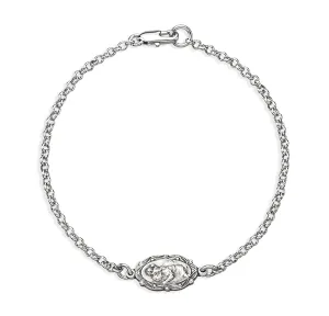 Sterling Silver Saint Christopher Medal on Platinum Plated Rolo Chain Bracelet 7 1/2" - BRS3604R