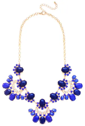 Stone & Crystal Fan Necklace- Royal