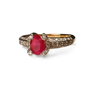 Stunning Estate 14K Yellow Gold Pave Diamond Ruby Designer Band Ring