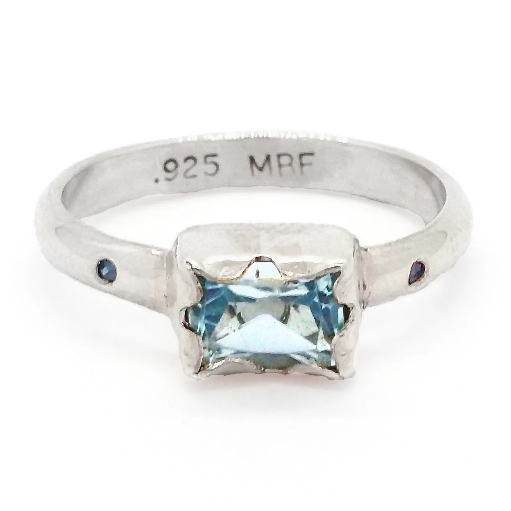 Swiss Blue Topaz & Diamonds Ring (size 7)