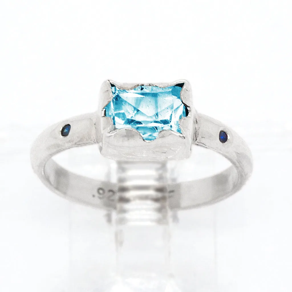 Swiss Blue Topaz & Diamonds Ring (size 7)