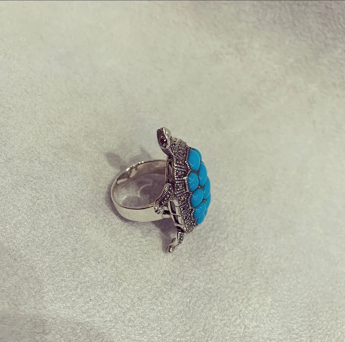 Turquoise silver tortoise ring