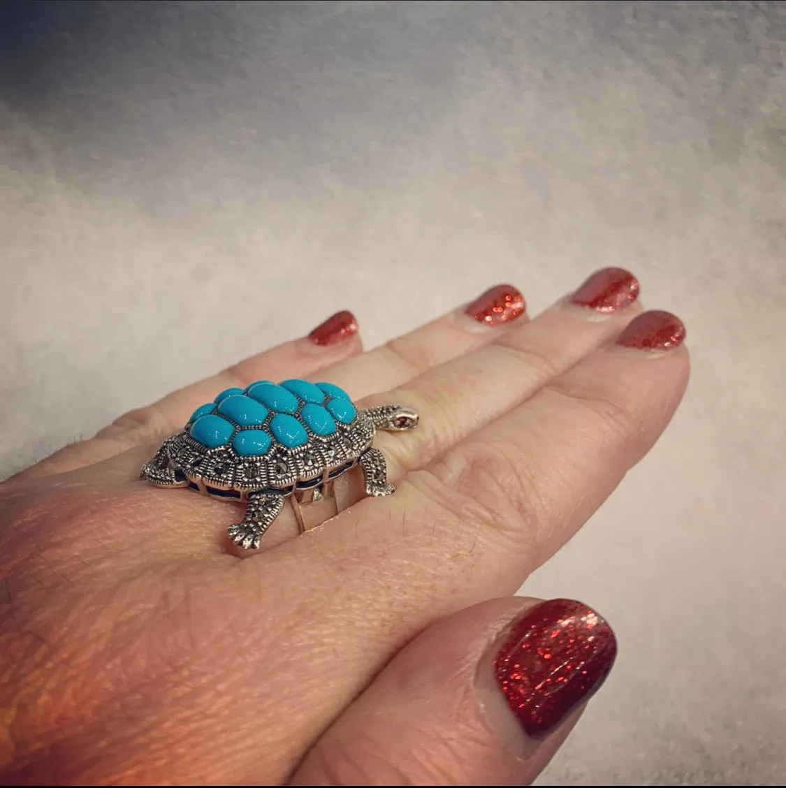 Turquoise silver tortoise ring