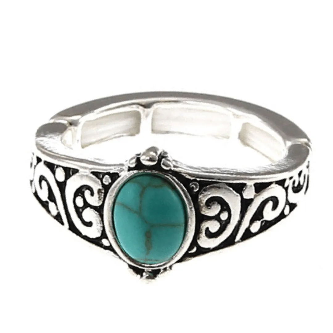 Turquoise Stone Silver Stretch Ring