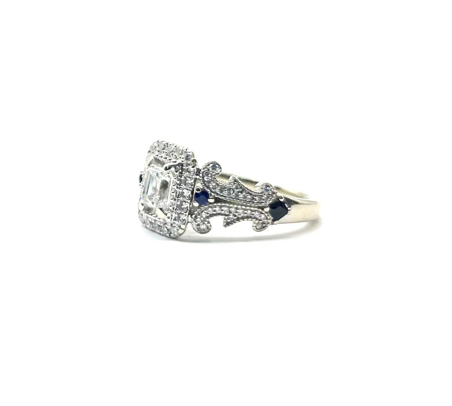 Vera Wang Emerald Cut Natural Diamond Ring with Sapphires