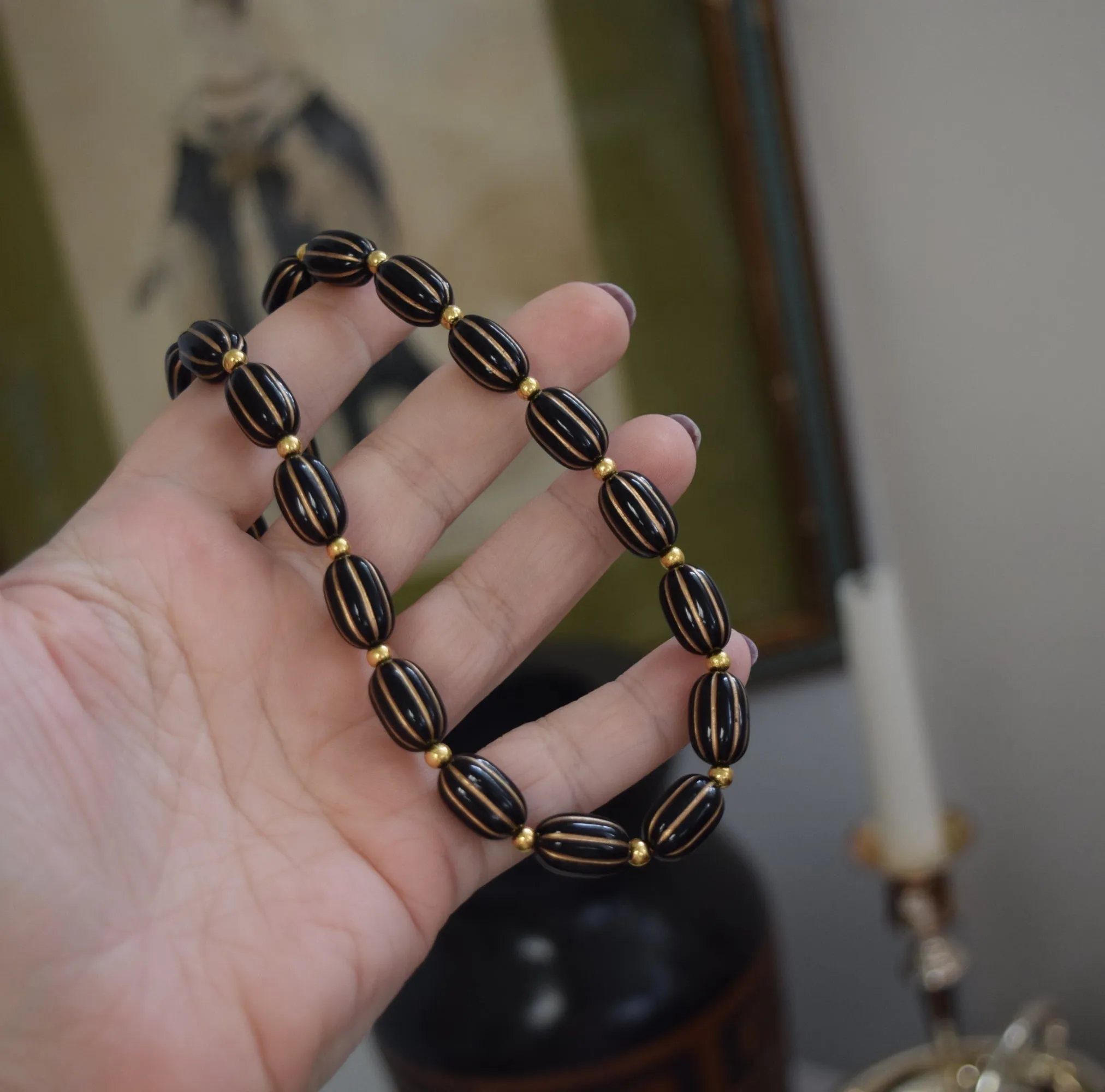 Victorian Black and Gold Beaded Necklace