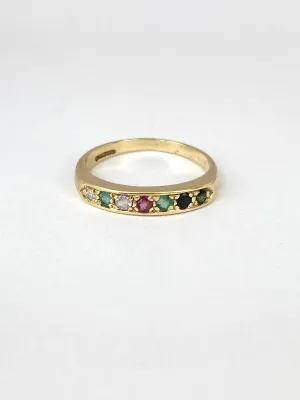 Vintage, 9ct Gold, Dearest, Acrostic Multi Gemstone Ring ( Diamond, Emerald, Amethyst, Ruby, Emerald, Sapphire and Tourmaline)