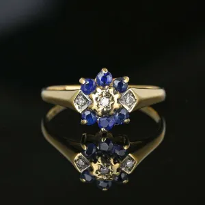 Vintage Floral Sapphire and Diamond Ring in Gold