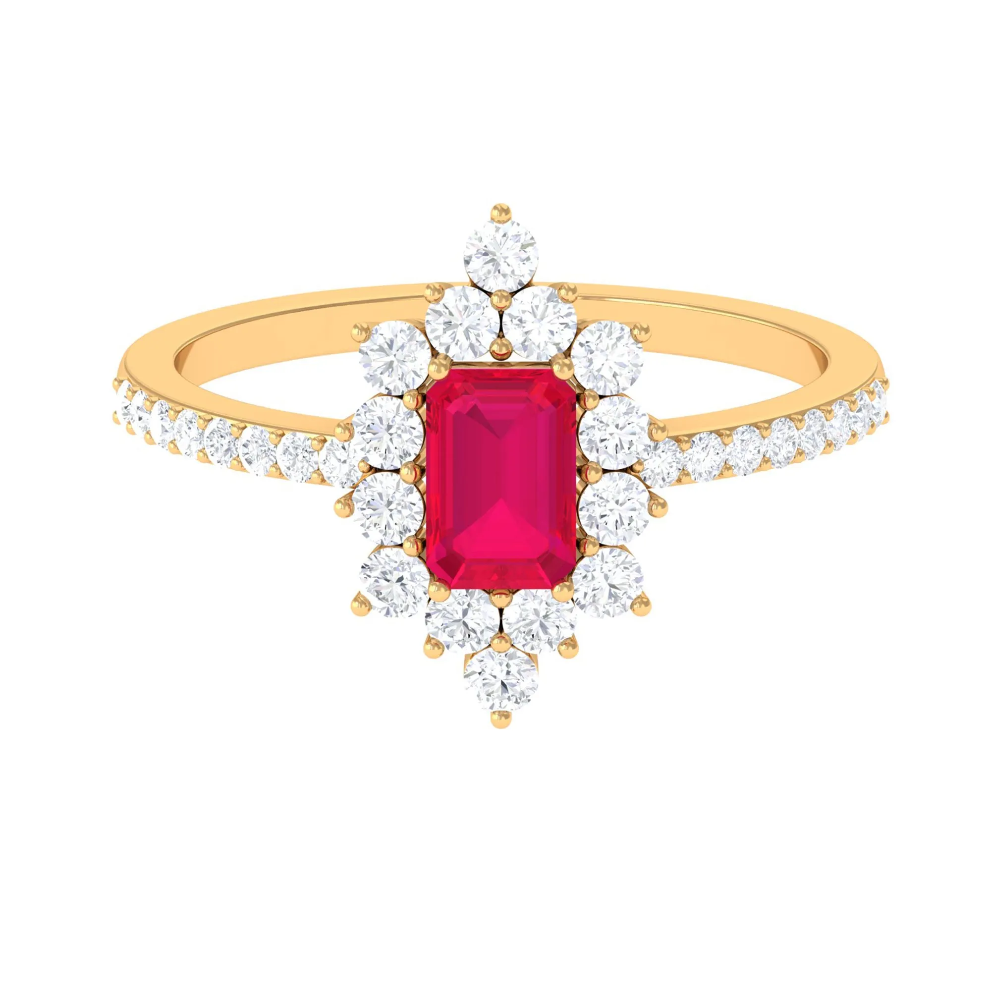 Vintage Inspired Ruby and Diamond Halo Engagement Ring