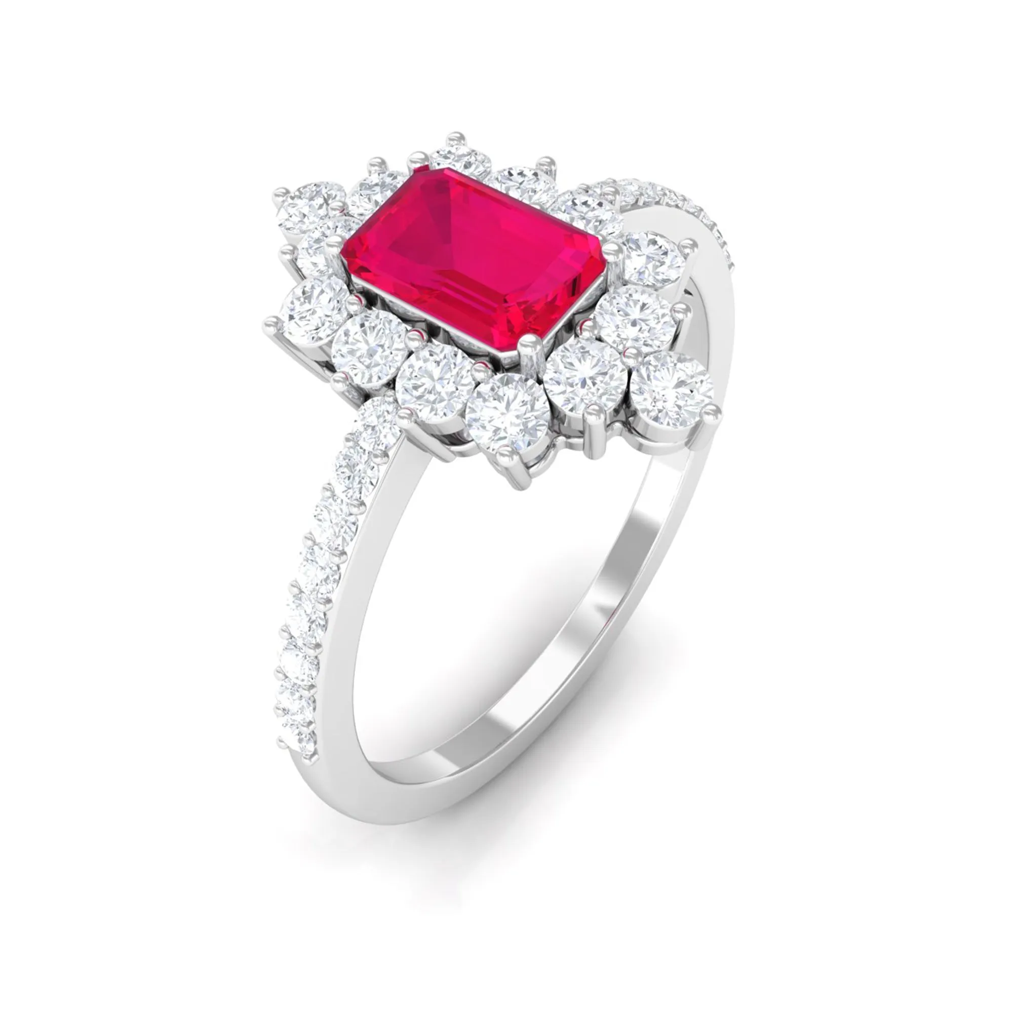 Vintage Inspired Ruby and Diamond Halo Engagement Ring