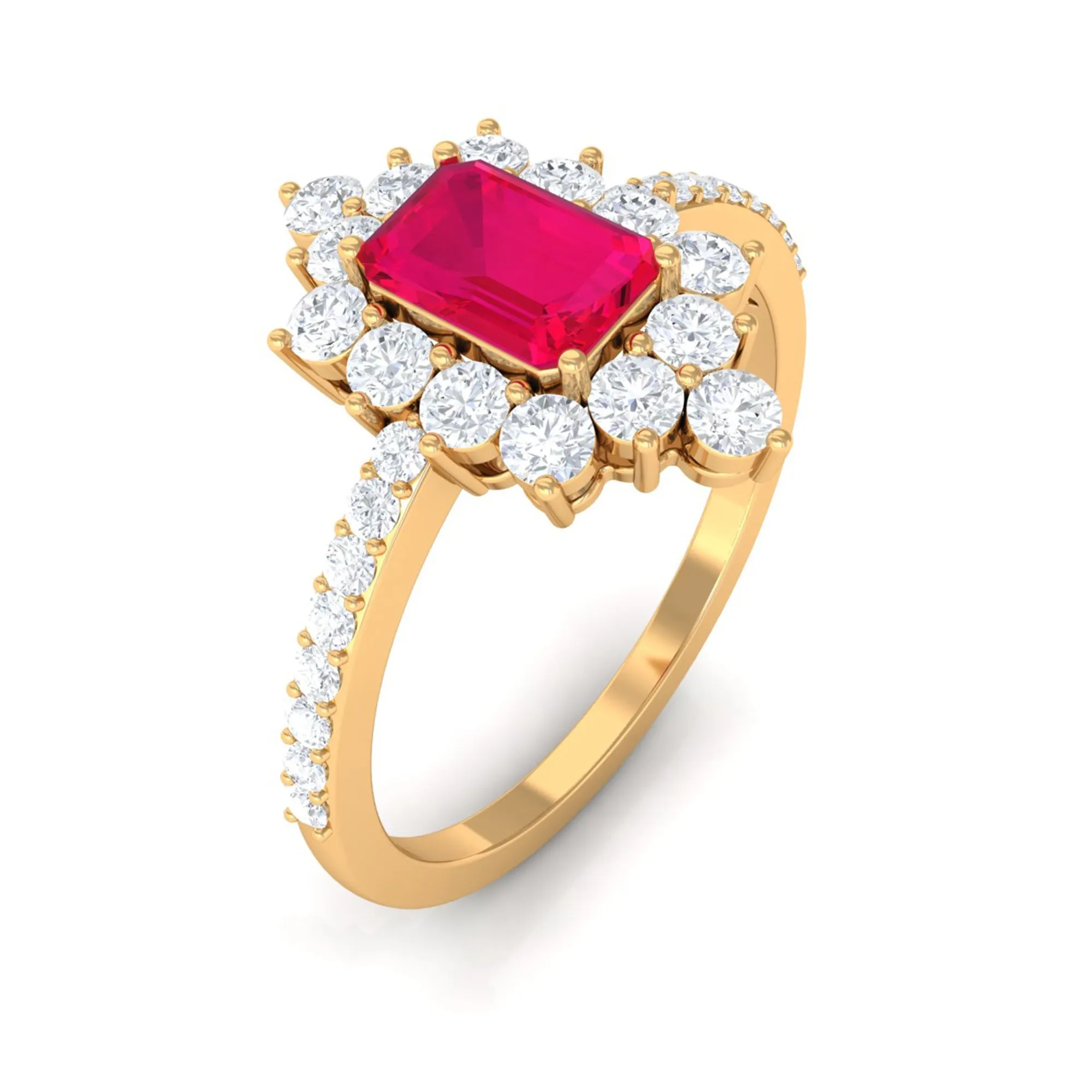 Vintage Inspired Ruby and Diamond Halo Engagement Ring