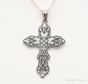 Vintage Large Mexico Artisan CII Cross Sterling Silver Necklace