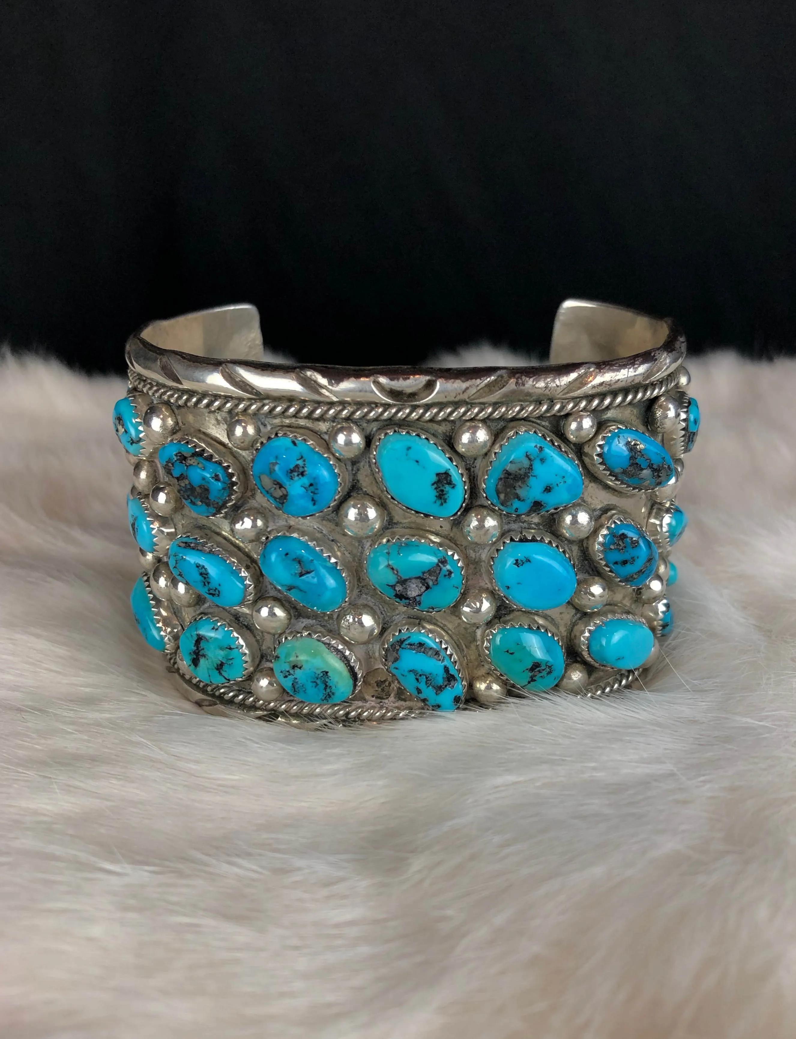 Vintage Sterling Silver Turquoise Large Cuff Bracelet