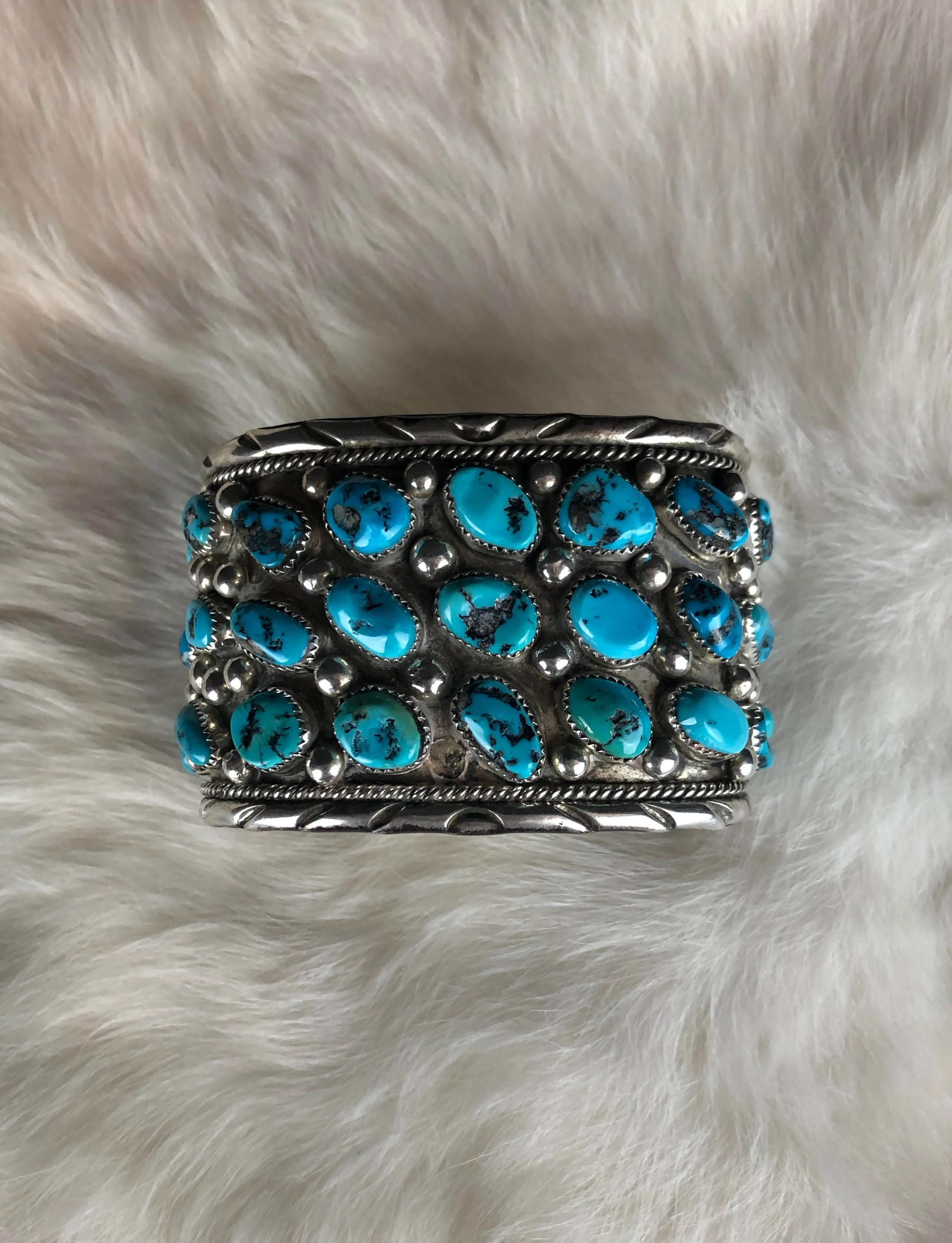 Vintage Sterling Silver Turquoise Large Cuff Bracelet