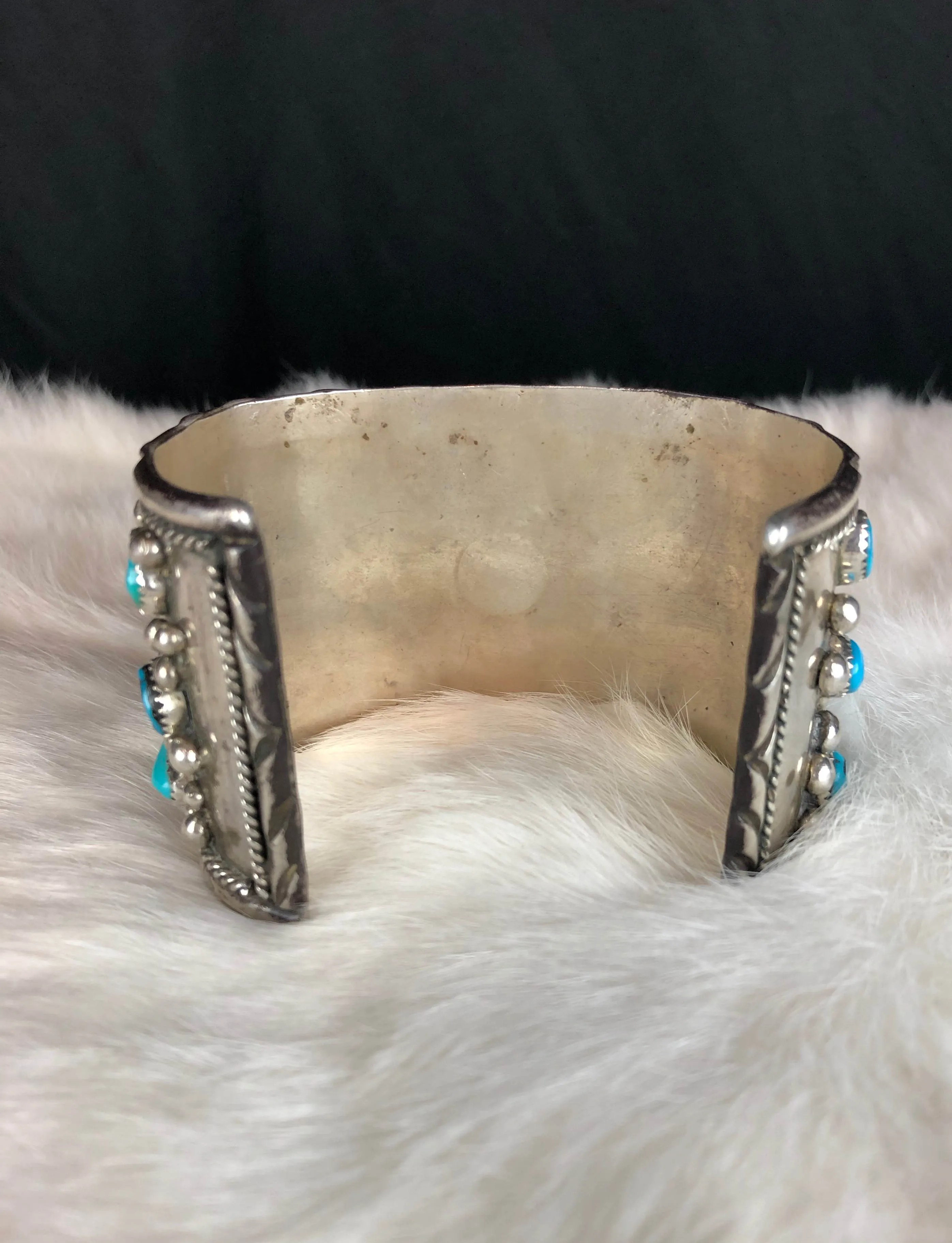 Vintage Sterling Silver Turquoise Large Cuff Bracelet