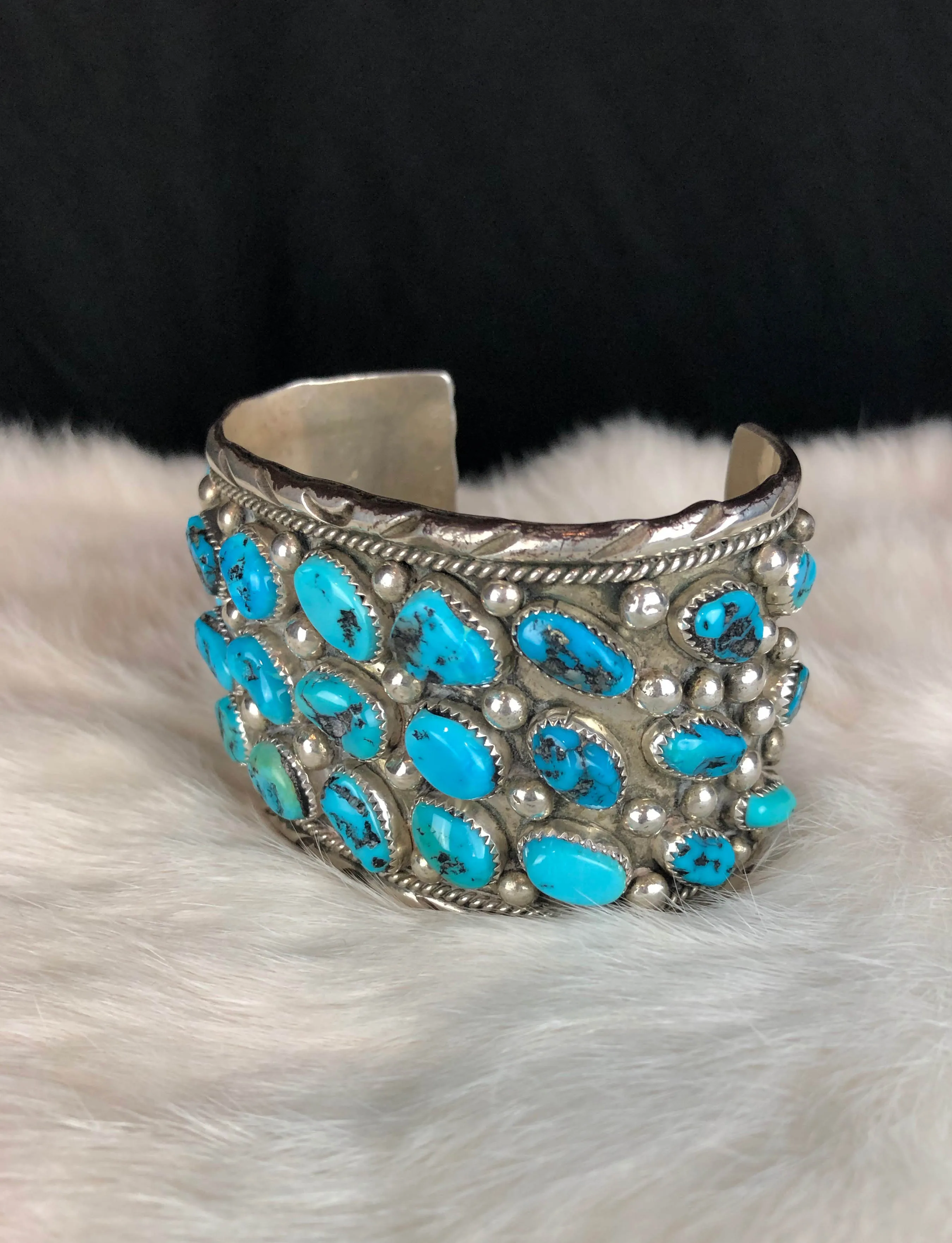 Vintage Sterling Silver Turquoise Large Cuff Bracelet