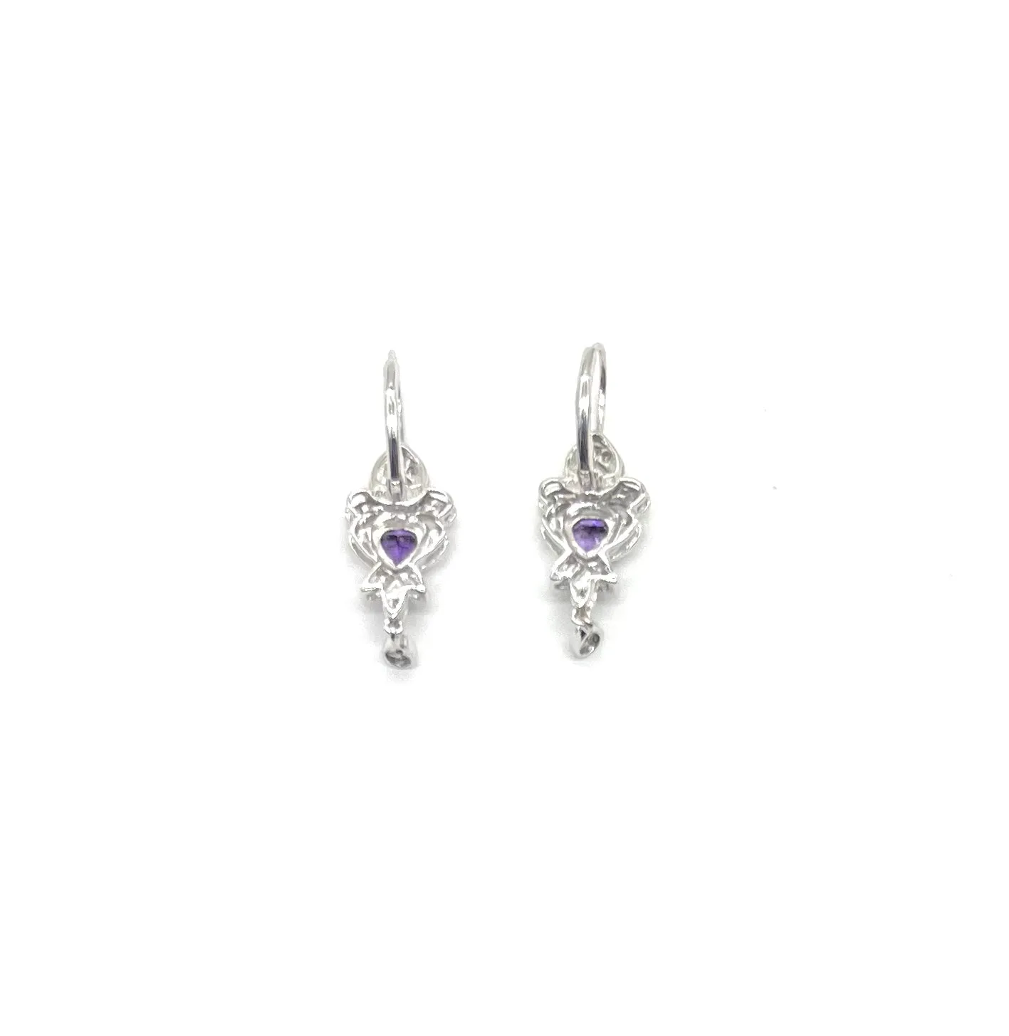 White Gold Heart Shaped Amethyst and Diamond Lever Back Earrings