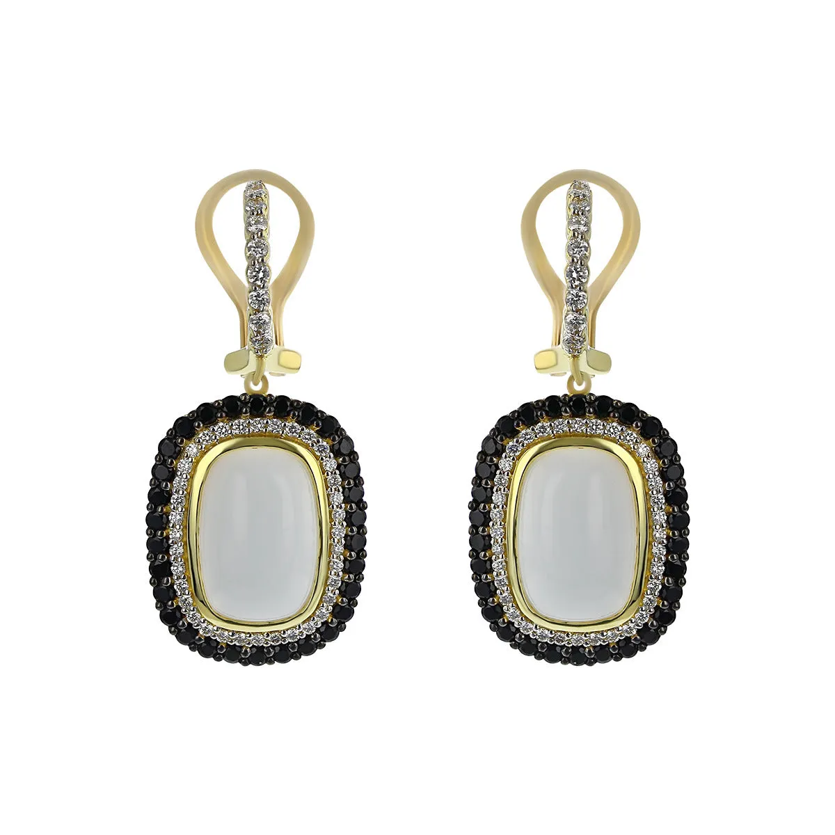 White Onyx, Diamond and Spinel Halo Earrings