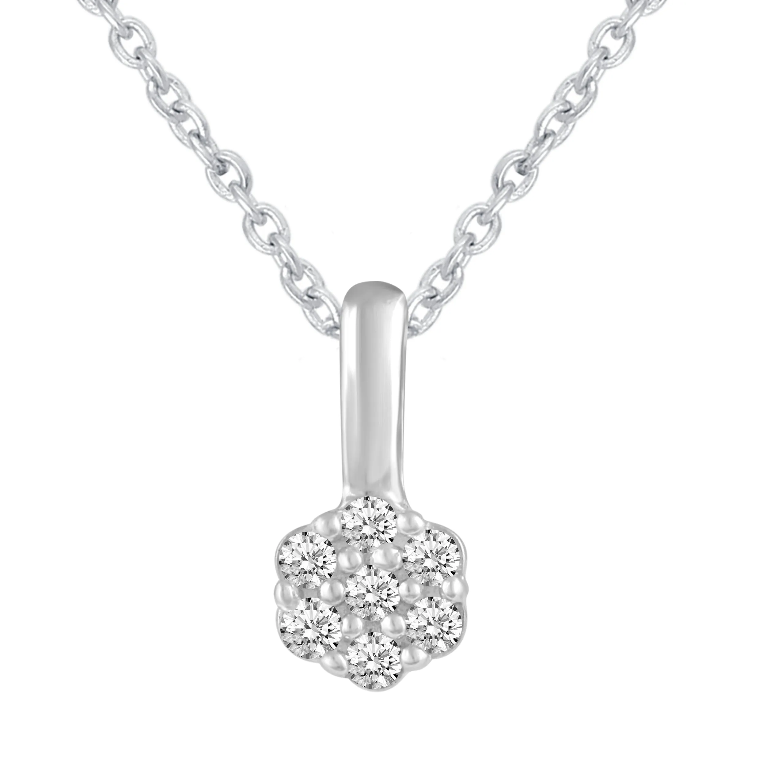 Womens Floral Cluster 1/40 Cttw Natural Diamond Pendant Necklace set in 925 Sterling Silver