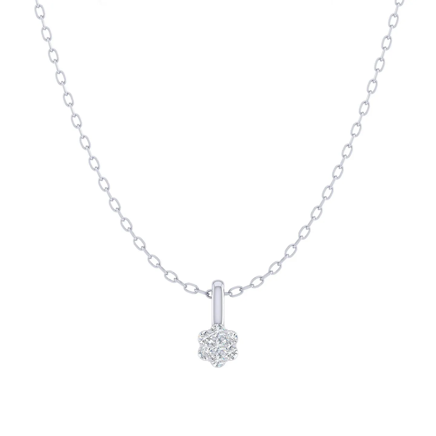 Womens Floral Cluster 1/40 Cttw Natural Diamond Pendant Necklace set in 925 Sterling Silver