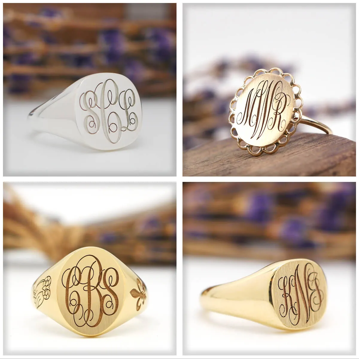 Women's Round Signet Ring - Extra Small - Laser Engraved Script Monogram