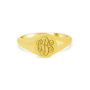 Women's Round Signet Ring - Extra Small - Laser Engraved Script Monogram