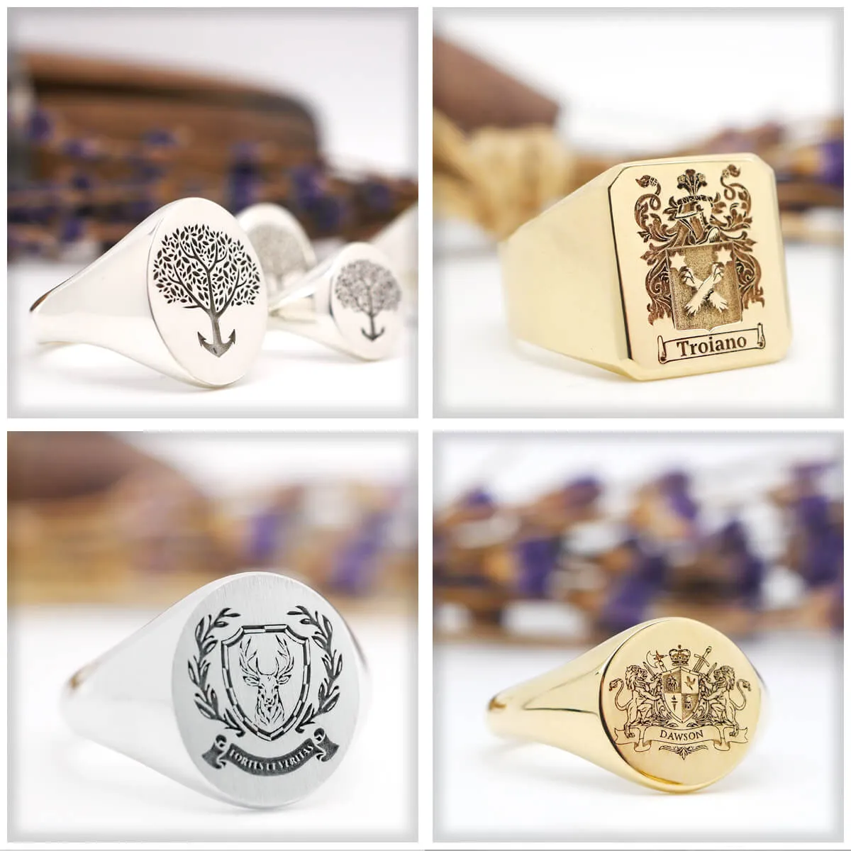 Women's Round Signet Ring - Large - Laser Engraved Family Crest / Logo