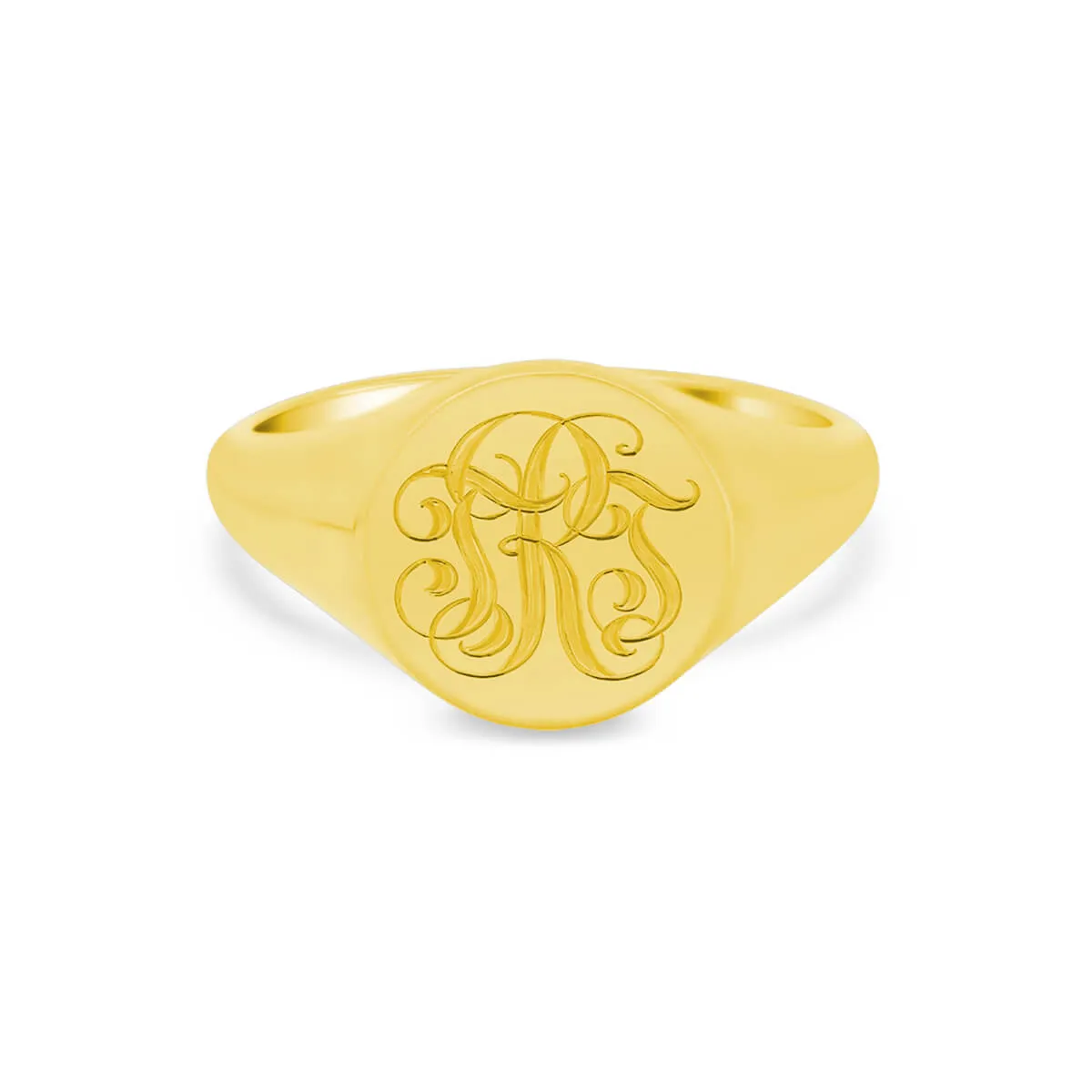 Women's Round Signet Ring - Medium - Hand Engraved Script Monogram