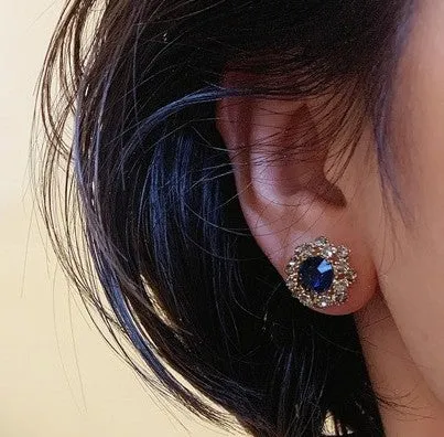 XE043 - Round Blue Gemstone Earring