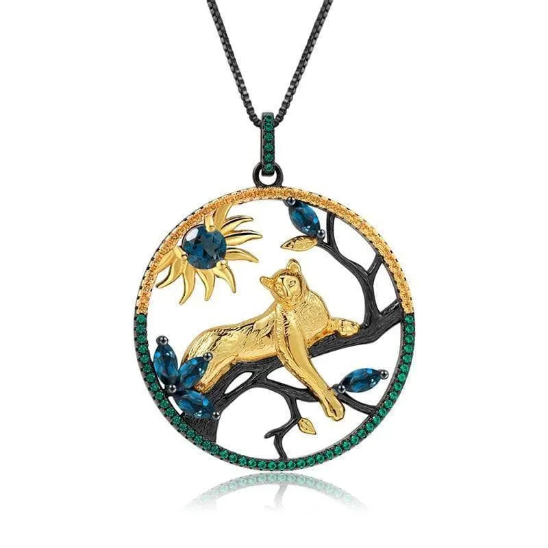 Year Of The Tiger- Natural London Blue Topaz Tiger Necklace